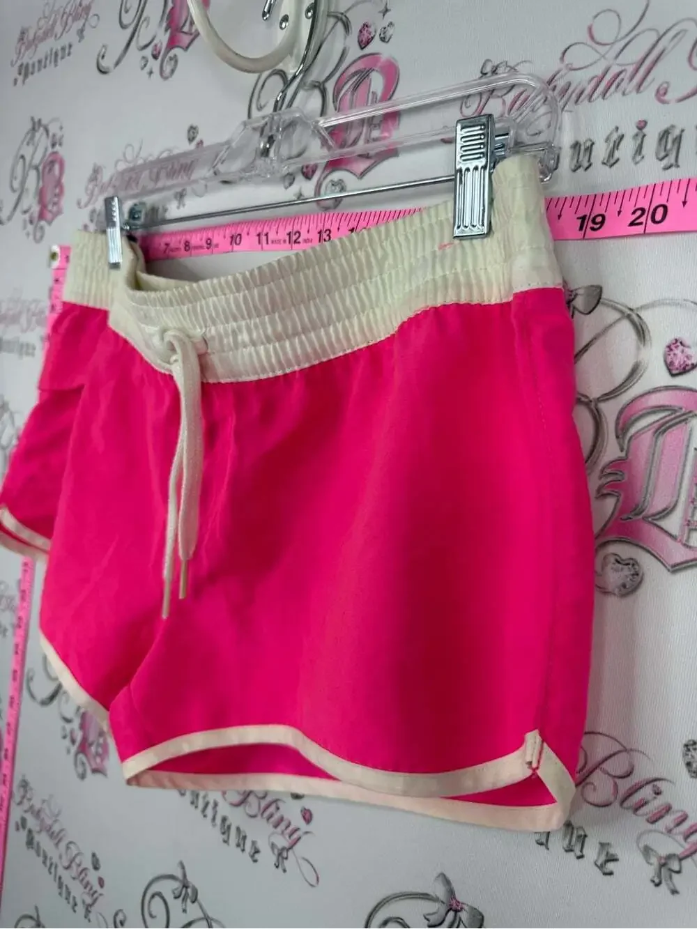 G 21 shorts swim Women's Hot Pink Drawstring Athletic Shorts with Cream Trim